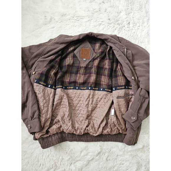 PLAYBOY Other - Vintage 90s Playboy Harrington Bomber Jacket Plum Plaid Quilted XL